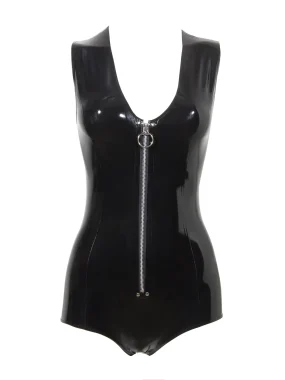 V-neck Sleeveless Latex Bodysuit For Women