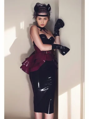 Belted Layered Latex Skirt Outfit