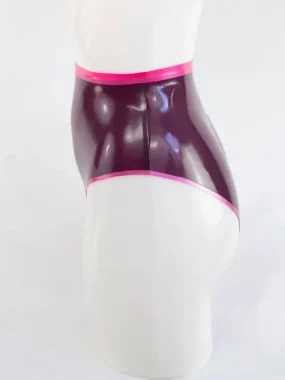 Purple Latex High Waist Panties with Pink Trim