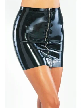 Metallic Front Zip Latex Skirt