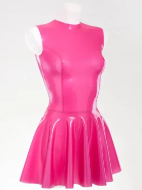 Sleeveless Latex Dress with Flared Hem