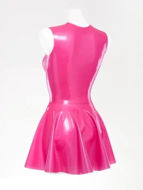 Sleeveless Latex Dress with Flared Hem