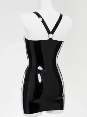 Glossy Strappy Latex Dress with Metal Rings