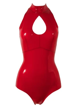 Red Latex Bodysuit with Cutout Design