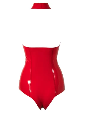 Red Latex Bodysuit with Cutout Design