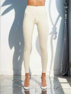 Double Slider Crotch Zipper Latex Legging