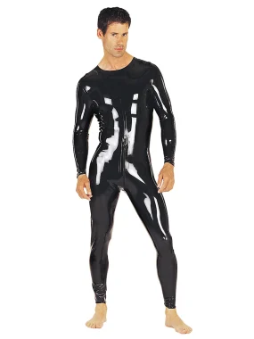 Latex Neck Entry Long Sleeves Catsuit Crotch Zip