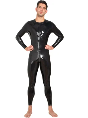 Latex Neck Entry Long Sleeves Catsuit Crotch Zip