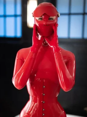 Latex Full Covered Red Detachable Hood Latex Full Covered Red Detachable Hood