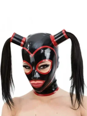 Latex Hood with Contrast Trim and Pigtails Latex Hood with Contrast Trim and Pigtails