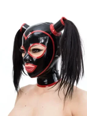Latex Hood with Contrast Trim and Pigtails Latex Hood with Contrast Trim and Pigtails