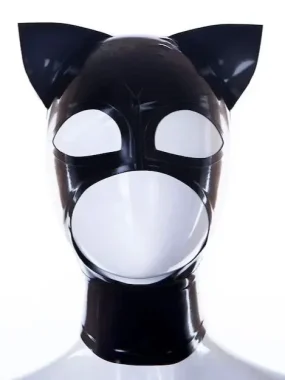 Black Latex Kitty Ears Hood