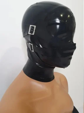 Black Full Covered Latex Mask with Buckle Strap Black Full Covered Latex Mask with Buckle Strap