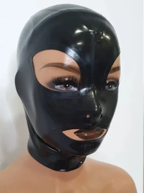 Black Latex Hood with Open Eyes and Mouth