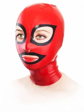 Red Big Eyes Latex Hood with Black Trim Red Big Eyes Latex Hood with Black Trim