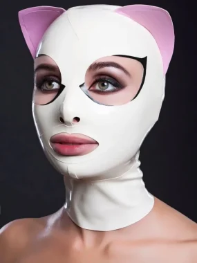 Cute White Latex Hood with Cat Ears Cute White Latex Hood with Cat Ears