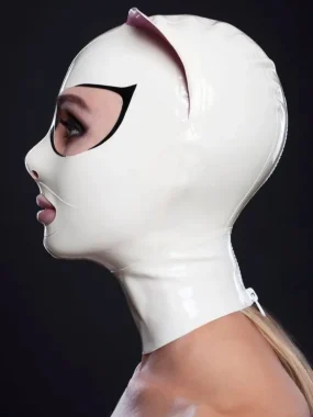 Cute White Latex Hood with Cat Ears Cute White Latex Hood with Cat Ears