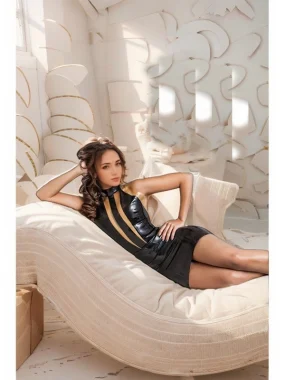 Black Cut-Out Latex Dress with Nude Panels