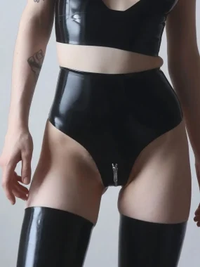 Latex High Waisted Knickers with Crotch Zip