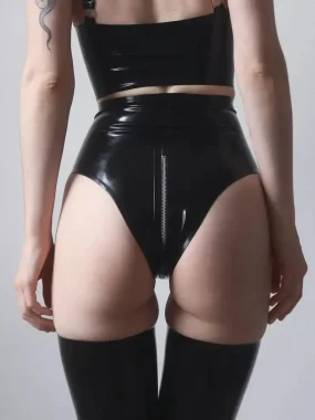 Latex High Waisted Knickers with Crotch Zip