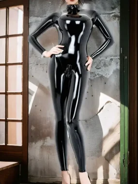 Latex Classic Black Female Catsuit With Beautiful Body Cut