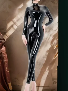 Latex Classic Black Female Catsuit With Beautiful Body Cut