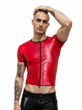 Men's Red Short length Zipper Top