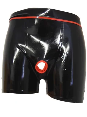 Black Latex Shorts with Red Trim and Opening