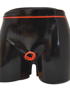 Black Latex Shorts with Red Trim and Opening
