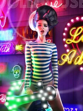 Latex Striped Sailor-Inspired Bodysuit with Long Sleeves