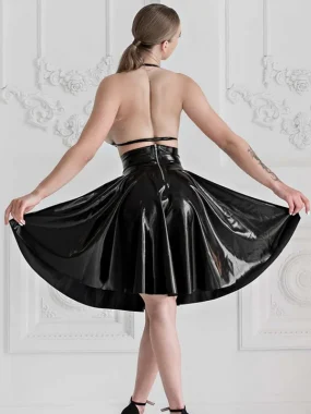 Latex high-waisted skirt with metal rivets