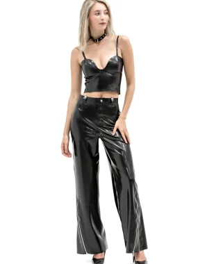 Latex High-Waisted Pants with Side Zippers