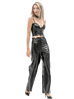 Latex High-Waisted Pants with Side Zippers