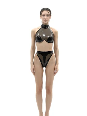 Latex lingerie: Halter Bra + High-Waisted Panties