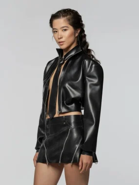 Latex cropped bomber jacket