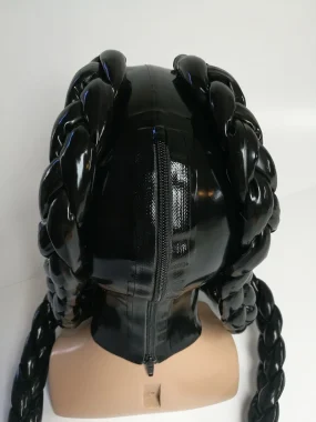 Latex mask with 2 glued pigtails