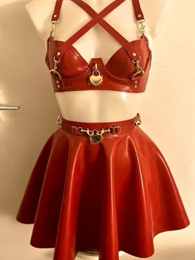 Ensemble soutien-gorge et jupe en latex avec cadenas en forme de cœur