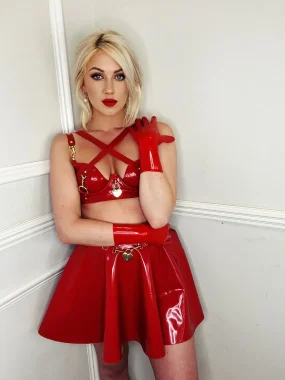 Ensemble soutien-gorge et jupe en latex avec cadenas en forme de cœur