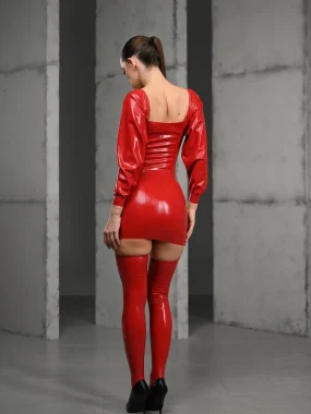 Latex-Langarmkleid mit engen, bauschigen Ballonärmeln