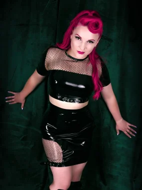 Latex Mesh Mini Skirt Fishnet