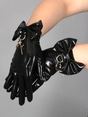 Latex Gloves With Bows and D-Ring