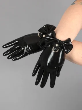 Latex Gloves With Bows and D-Ring