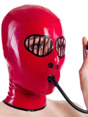 Latex hood Kartzela with inflatable gag