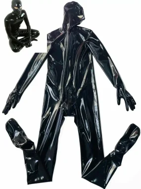 Black Latex Full Body Catsuit with Transparent Eyes Hood