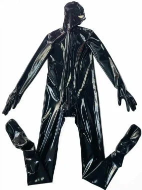 Black Latex Full Body Catsuit with Transparent Eyes Hood