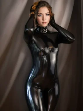 Female Latex Standard Catsuit With Neck Ring