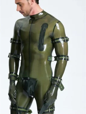 Latex Multi-Use Bondage Codpiece Catsuit with Buckles For Men