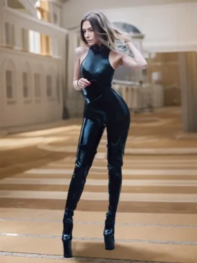 Latex Sleevesless High Neck Catsuit