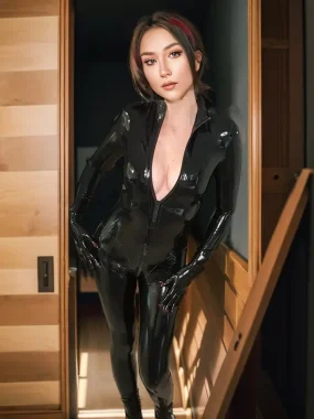 Latex Standard Front Zipper Female Catsuit With Gloves and Socks Attached