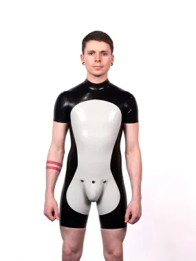 Latex Two-Tone Bodysuit with Anatomical Codpiece